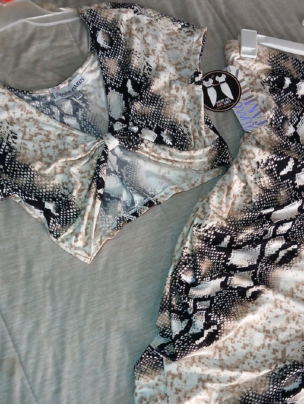 Almost Famous Black, White & Tan Snake Print Two-Piece Set